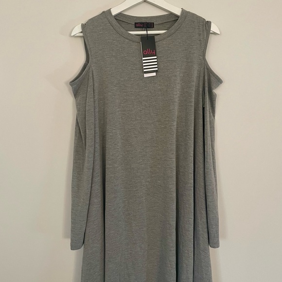 Dresses & Skirts - ALLY | Grey cold shoulder long sleeve dress